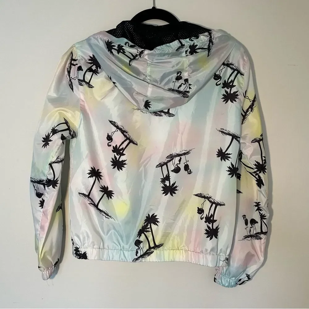 New! Girls 14/16 Justice Palm Tree Hooded Lightweight Jacket Spring Summer Rain